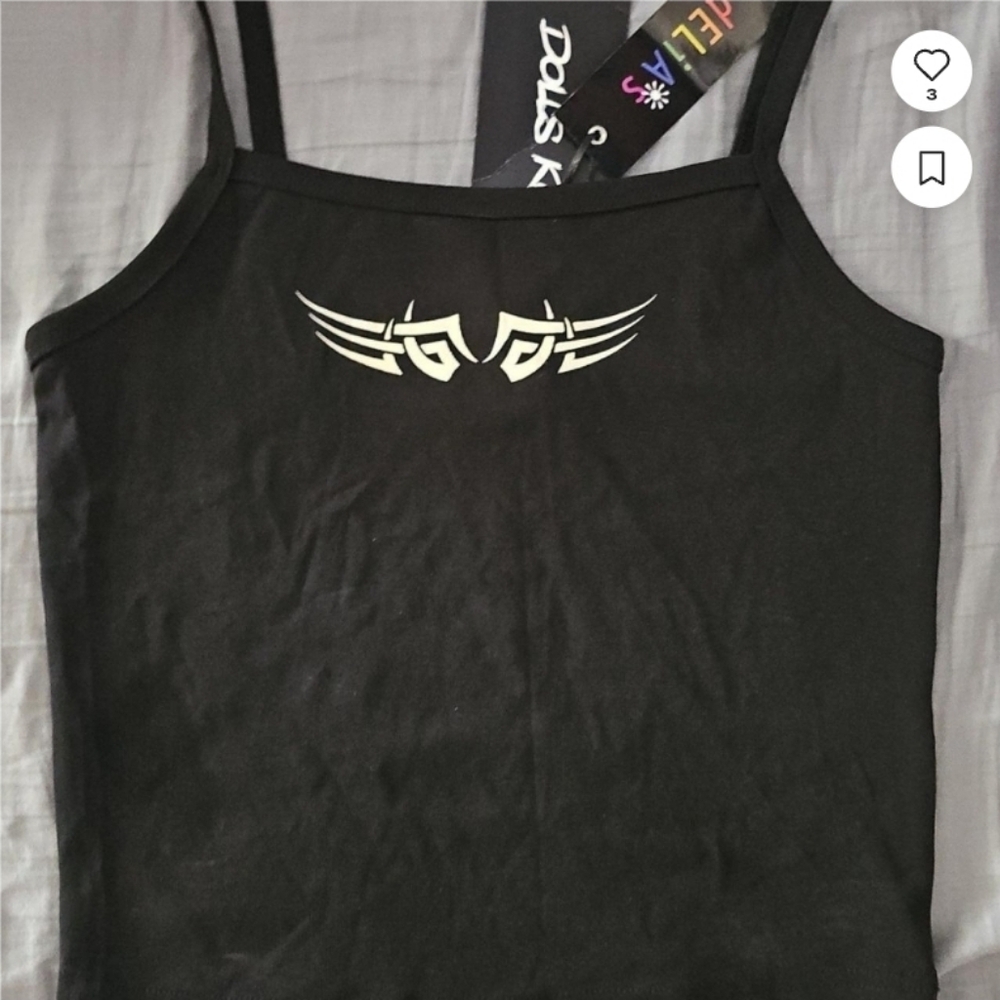 Dollskill x dELiA*s Black Spaghetti-Strap Tank with Tribal Graphic